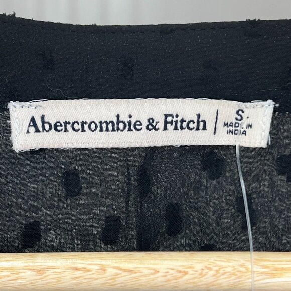 New Abercrombie & Fitch Women's Black Sheer Polka Dot V-Neck Blouse Long Sleeve - Picture 5 of 8
